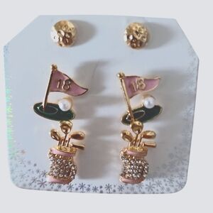 Gold and Pink Golf Earrings Trio Studs
